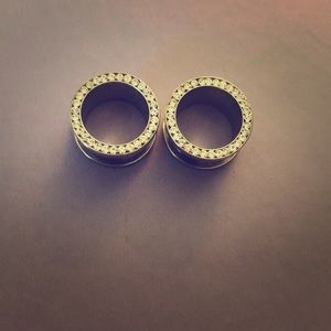 5/8" diamond silver tunnels plugs gauges